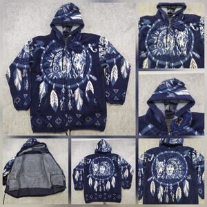 VTG Wolf Dreamcatcher Artesanias Jacket Mens Large? Hooded Zip Southwestern